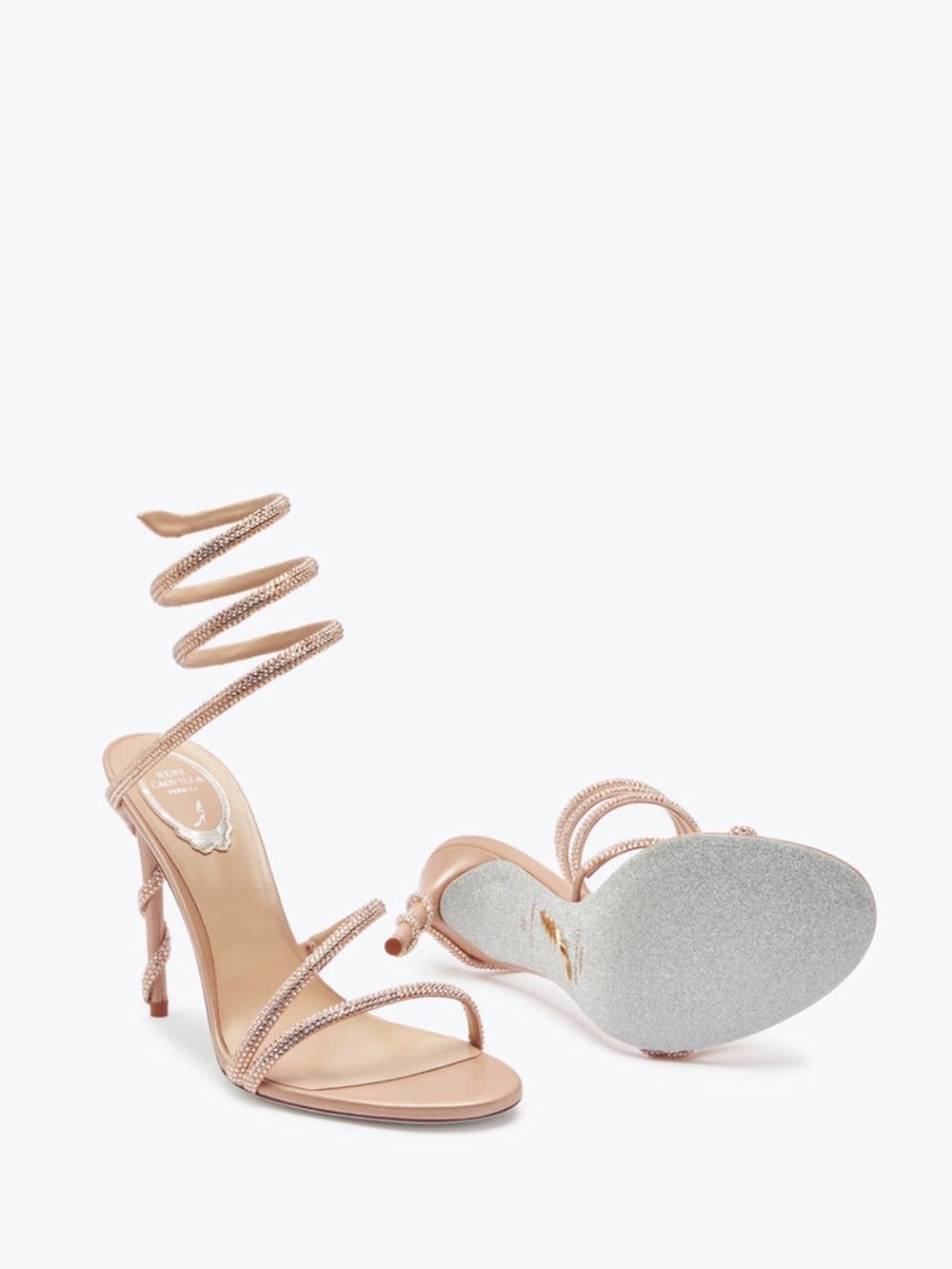 Rene Caovilla Margot Nude Satin Light Peach-Blush Rose - Picture 6 of 10